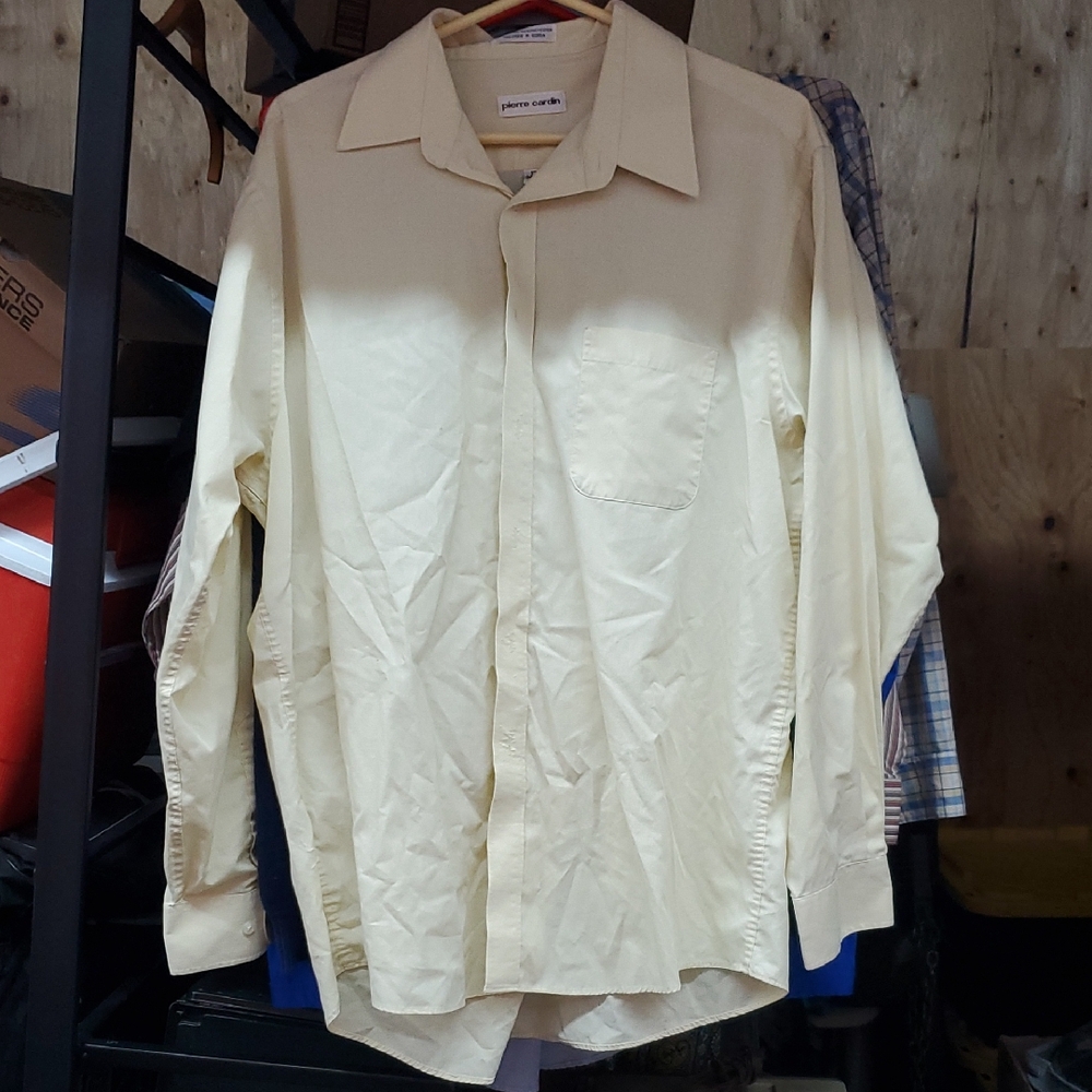 Pierre Cardin Men's Button Down Dress Shirt GPWC Size 17-34/35 Yellow